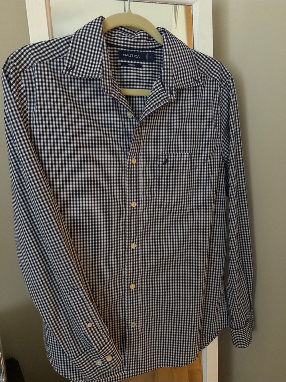 Nautica Men’s Navy and White Gingham Button-Down Shirts (2)